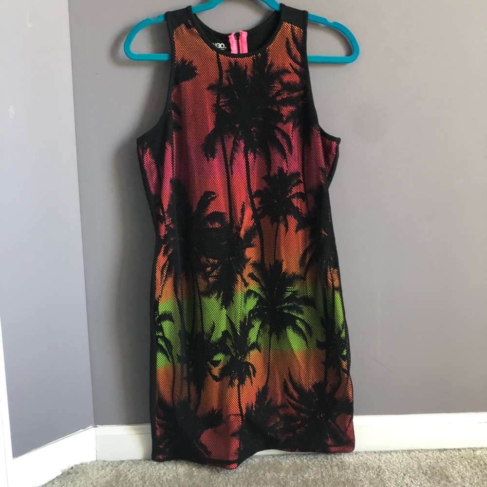 Black Neon palm tree Bodycon dress NWOT
